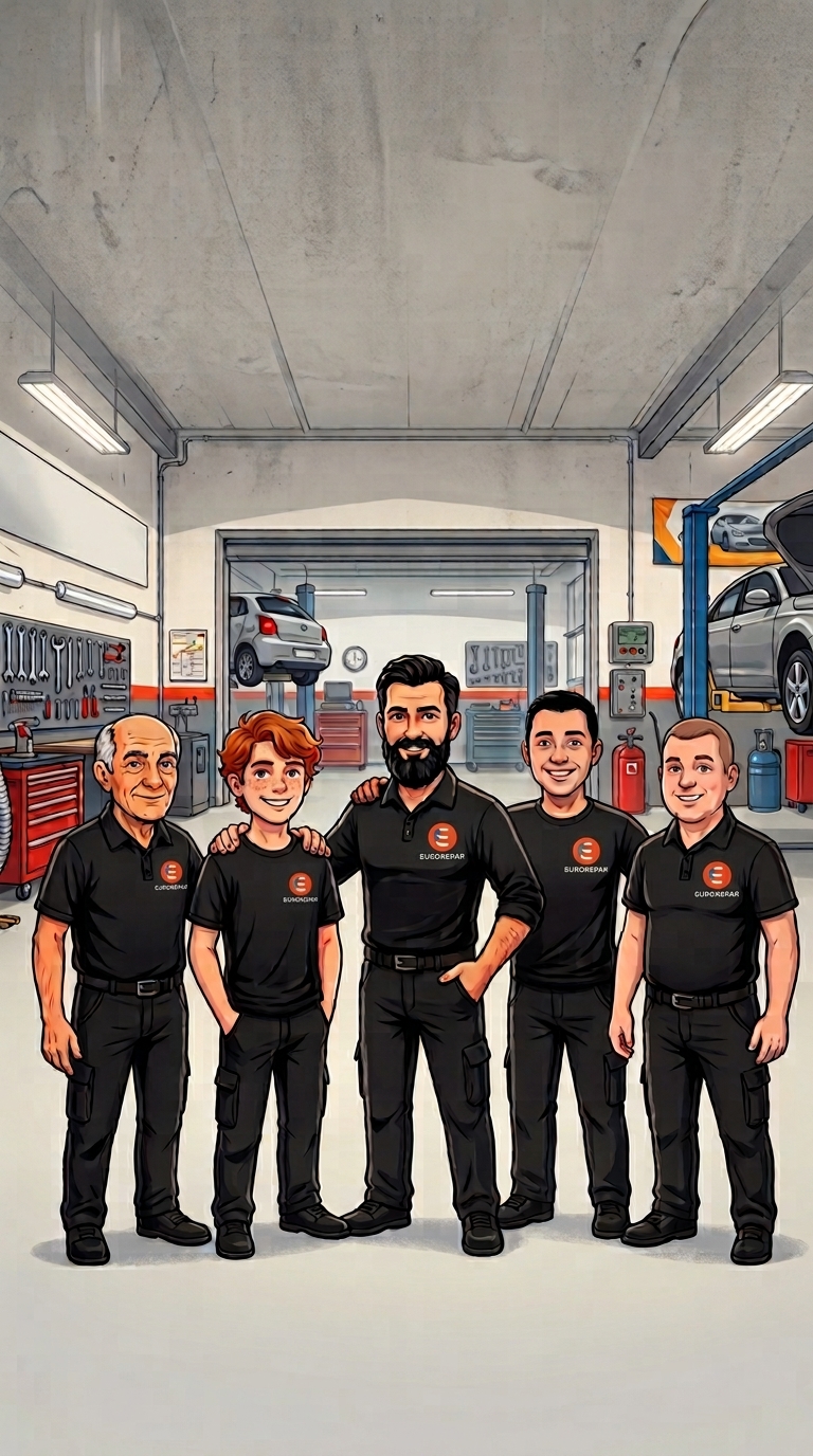Foto di gruppo del nostro team in officina